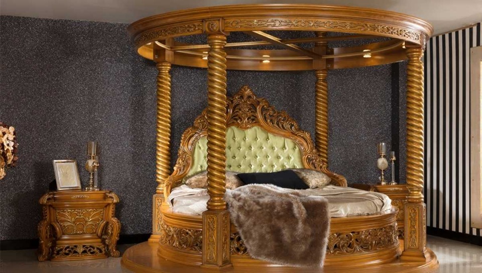 Royal Craft Furniture Walnut Royal Carved Bedroom Collection Featuring Deep Engraved Artwork And Traditional Luxury Finish - Image 2