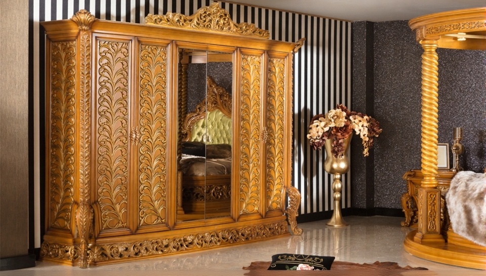 Royal Craft Furniture Walnut Royal Carved Bedroom Collection Featuring Deep Engraved Artwork And Traditional Luxury Finish - Image 5