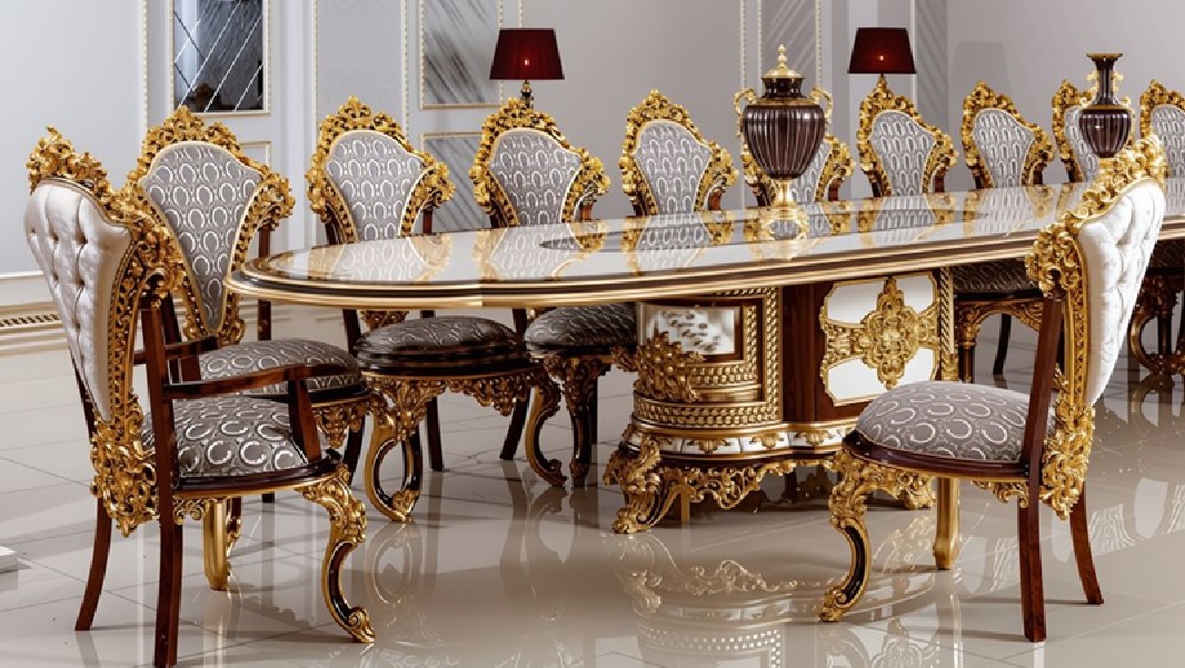 Royal Craft Furniture Luxury 22-Seater Dining Table with Hand-Carved Vintage Royal Detailing and Gold Accents - Image 2