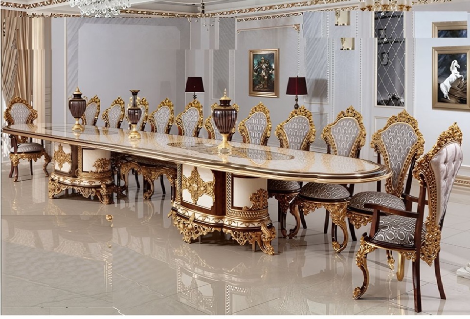 Royal Craft Furniture Luxury 22-Seater Dining Table with Hand-Carved Vintage Royal Detailing and Gold Accents - Image 3
