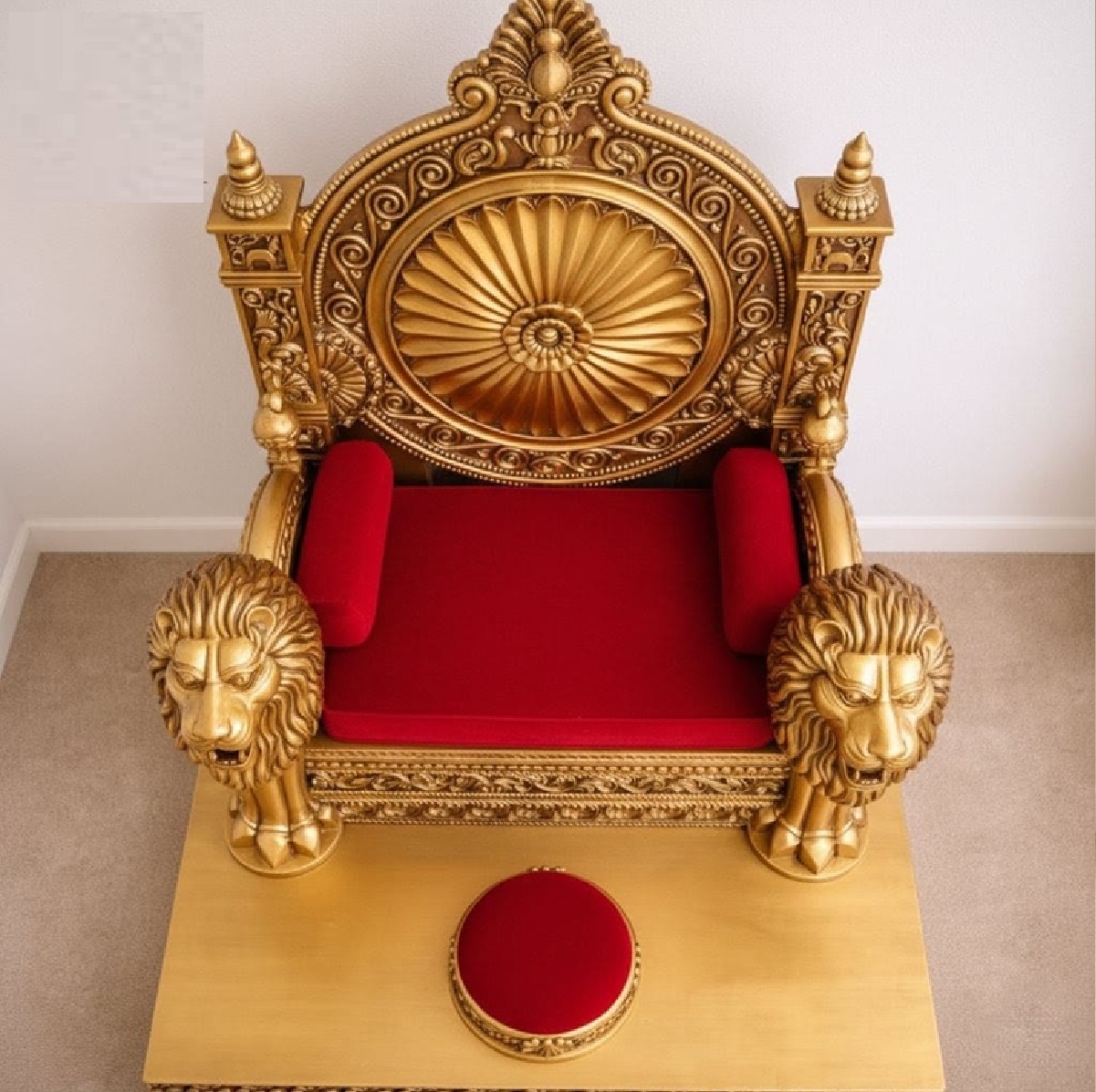 Royal Craft Furniture Traditional Wooden Guruji Chair Singhasan in Teak Wood with Lion Handles - Image 4
