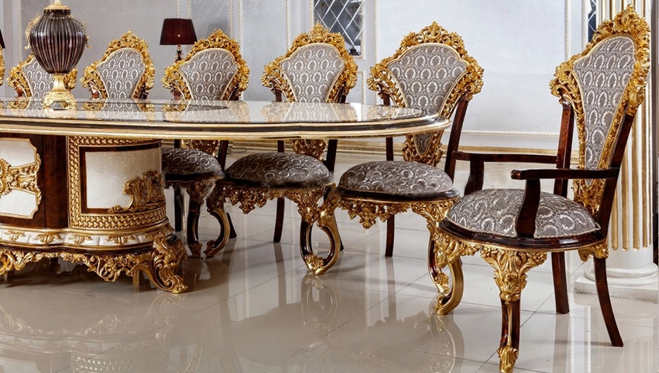 Royal Craft Furniture Luxury 22-Seater Dining Table with Hand-Carved Vintage Royal Detailing and Gold Accents - Image 4