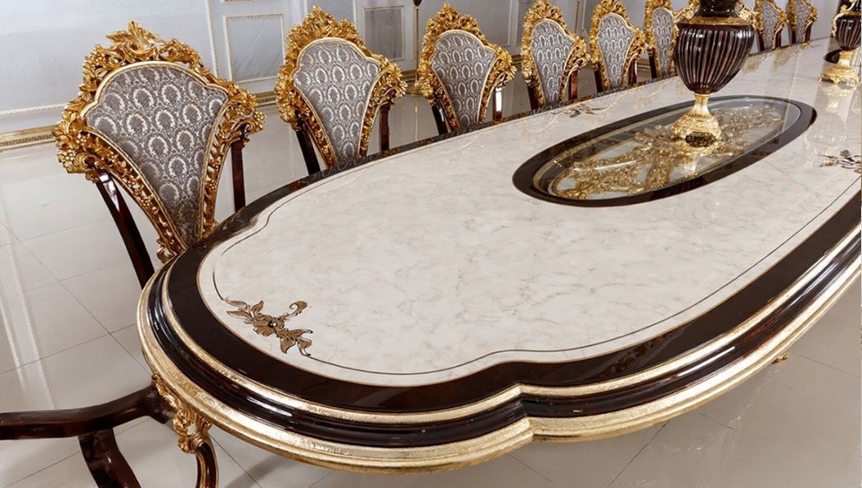 Royal Craft Furniture Luxury 22-Seater Dining Table with Hand-Carved Vintage Royal Detailing and Gold Accents - Image 5