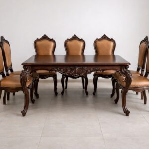 Royal Craft Furniture Latest Design of Wooden Dining Table Set with walnut Polished finished