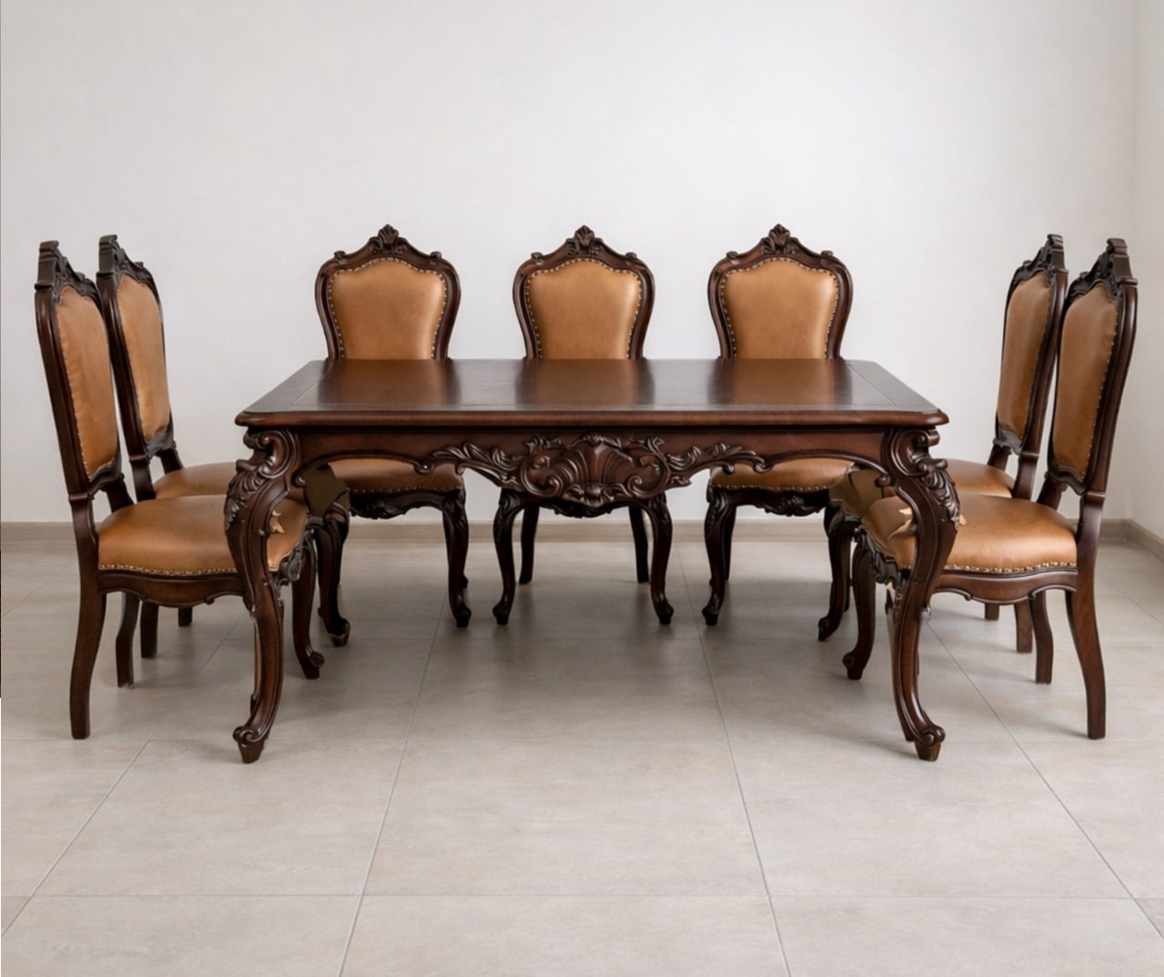 Royal Craft Furniture Latest Design of Wooden Dining Table Set with walnut Polished finished
