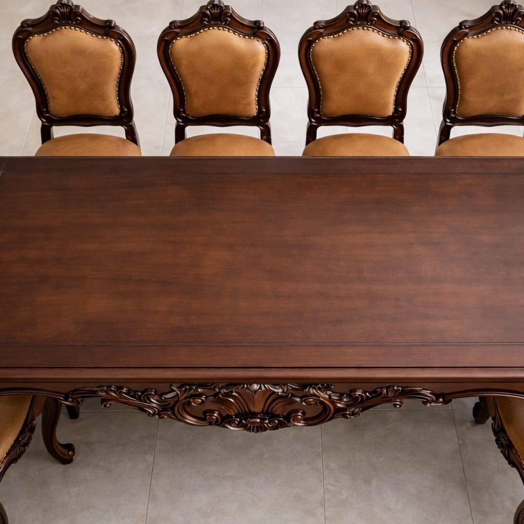 Royal Craft Furniture Latest Design of Wooden Dining Table Set with walnut Polished finished - Image 2