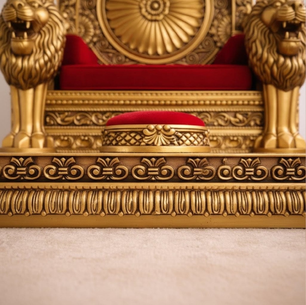 Royal Craft Furniture Traditional Wooden Guruji Chair Singhasan in Teak Wood with Lion Handles - Image 6