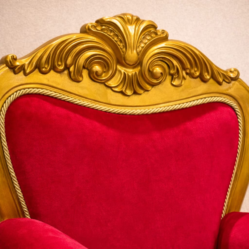 Royal Craft Furniture Wooden Guruji Chair with Lion Faces in Teak Wood & Red Velvet - Image 3