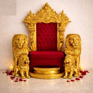 Royal Craft Furniture Grand Guruji Singhasan with Lion Design