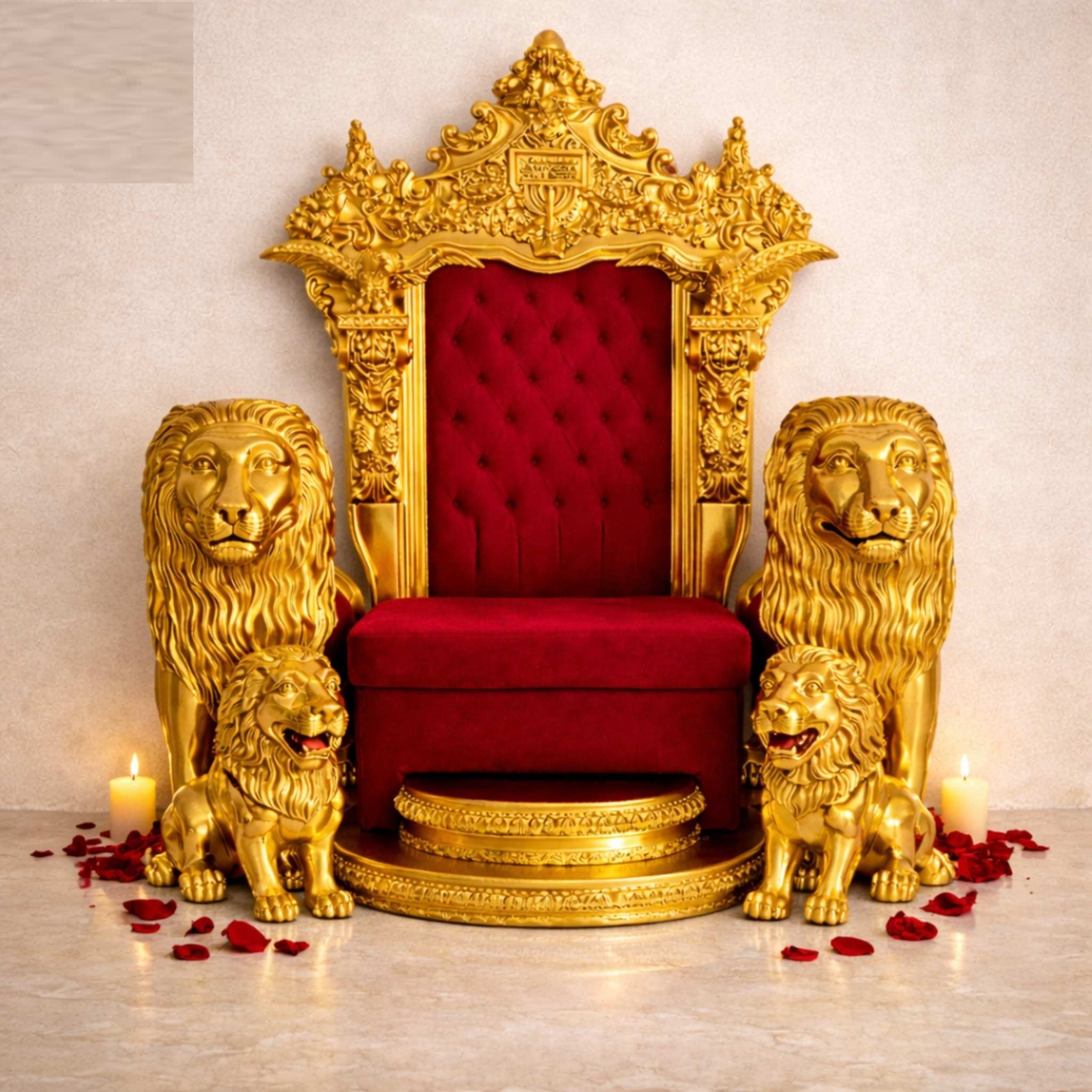 Royal Craft Furniture Grand Guruji Singhasan with Lion Design