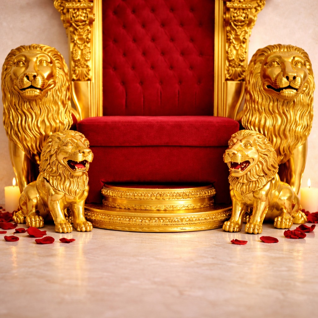 Royal Craft Furniture Grand Guruji Singhasan with Lion Design - Image 2