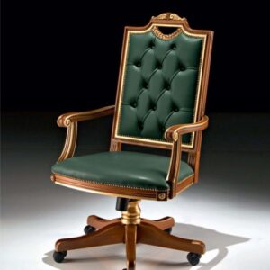 Royal Craft Furniture Traditional Antique Style Dark Green Swivel Office Desk Chair