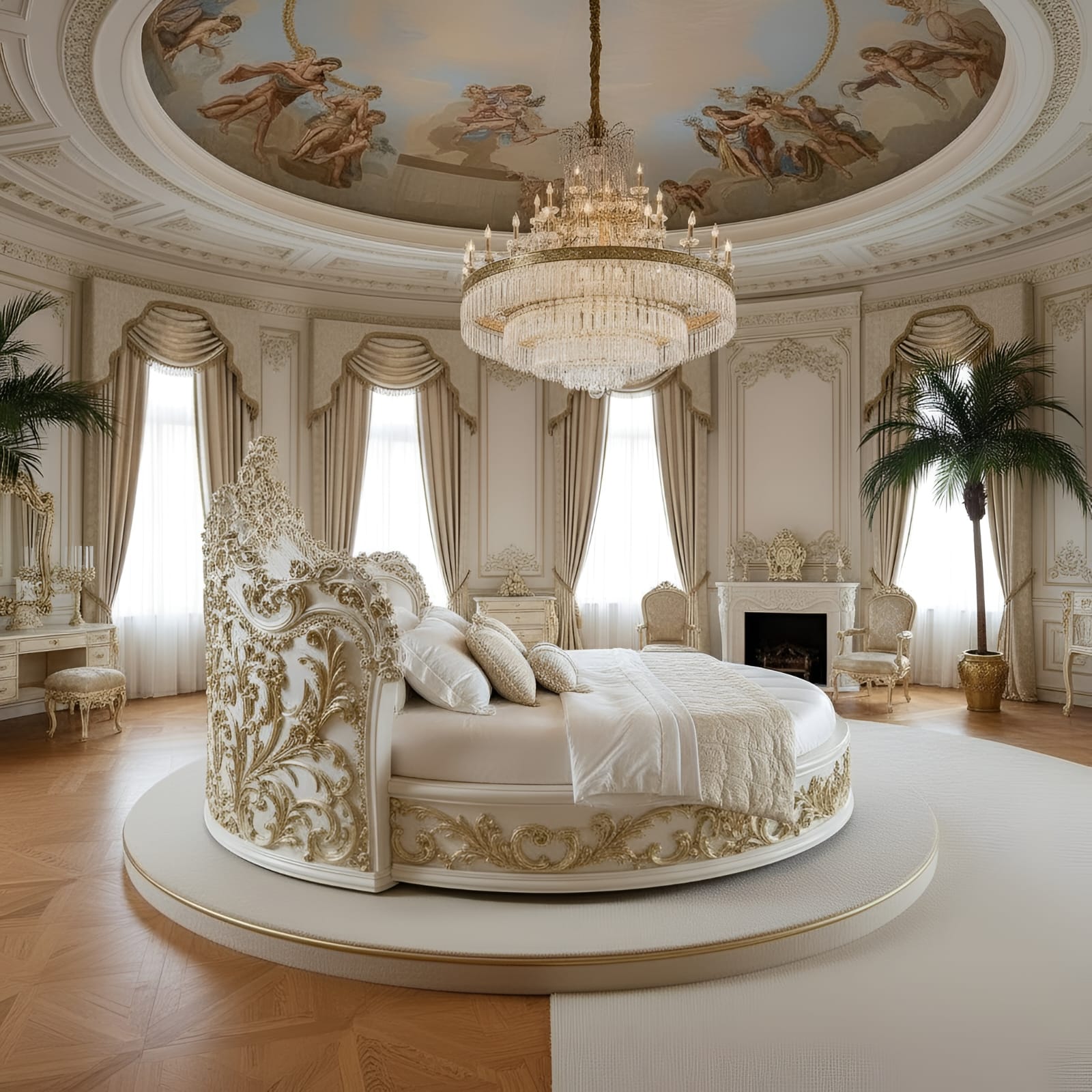 Royal Craft Furniture Wooden Luxury Round Bed Design for Home with Two Side Table - Image 2