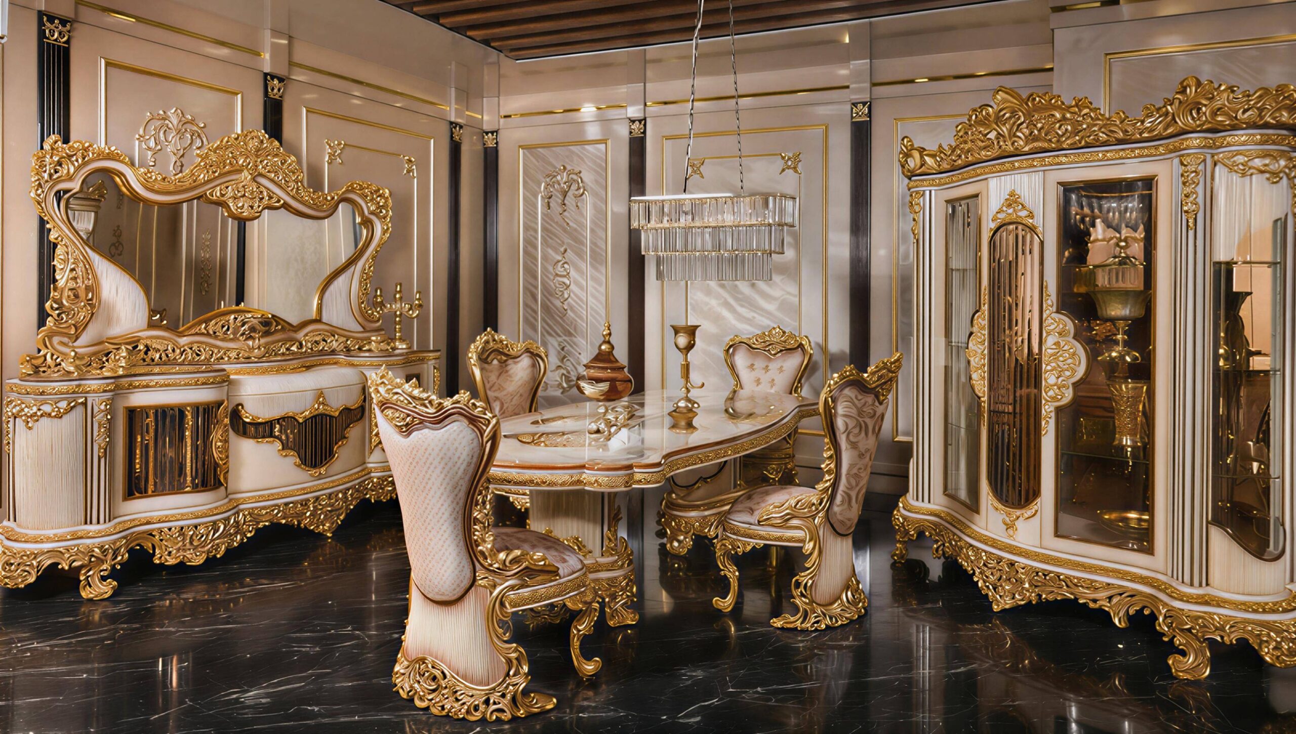 Royal Craft Furniture Ultra-Premium European Royal Heavy Gold Carving Display Crockery Cabinet - Image 4