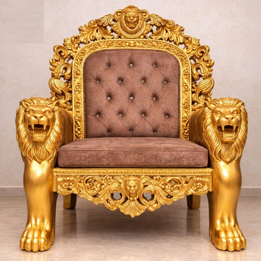 Royal Craft Furniture Handcrafted Wooden Lion Chair for Guruji - Image 2