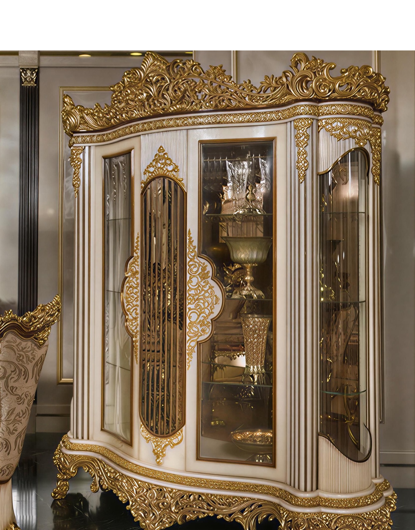 Royal Craft Furniture Ultra-Premium European Royal Heavy Gold Carving Display Crockery Cabinet