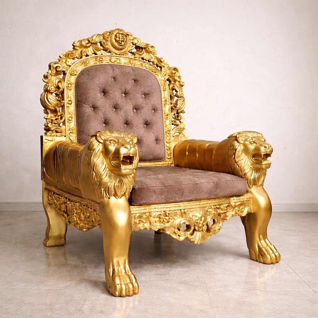 Royal Craft Furniture Handcrafted Wooden Lion Chair for Guruji - Image 5