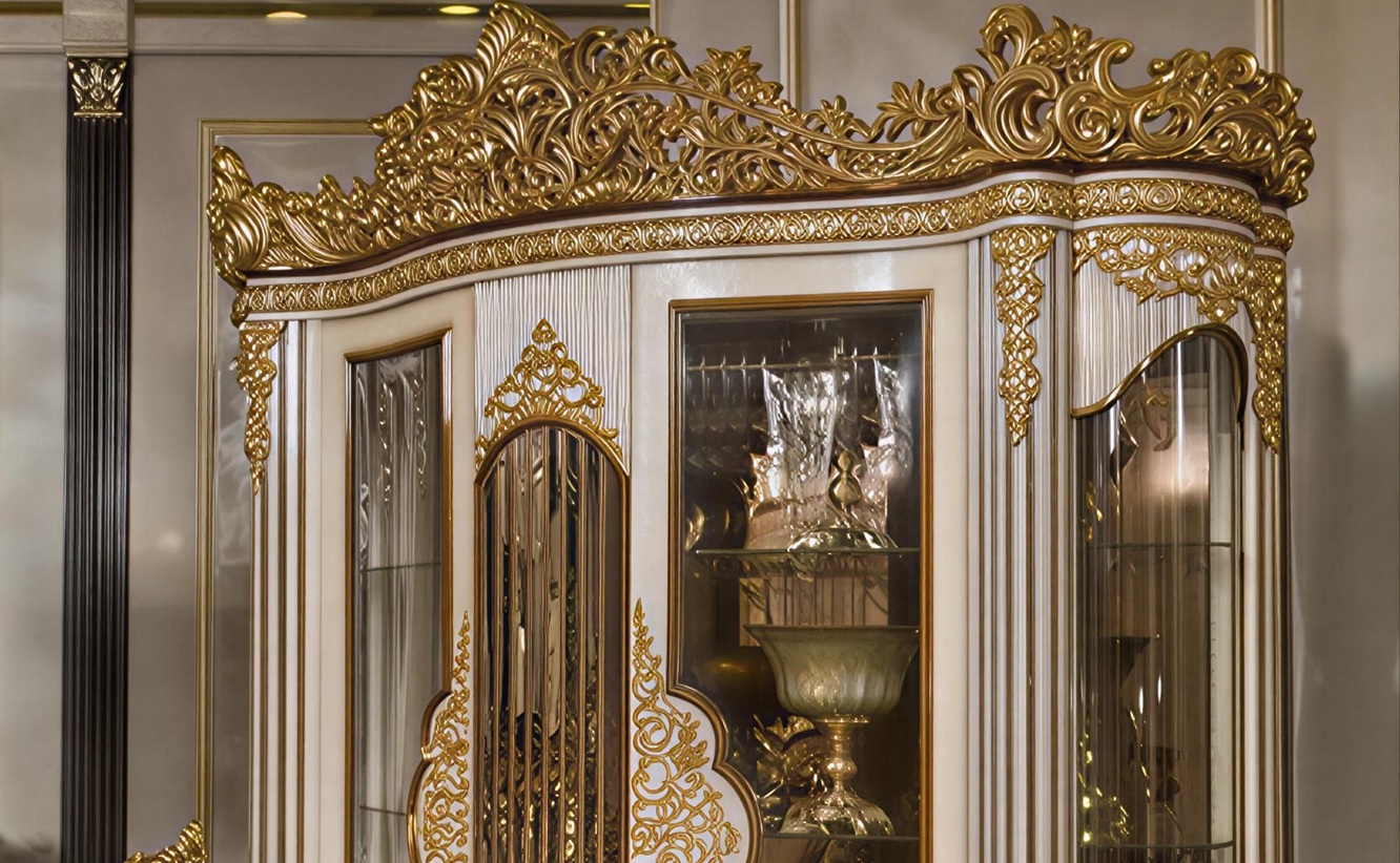 Royal Craft Furniture Ultra-Premium European Royal Heavy Gold Carving Display Crockery Cabinet - Image 2