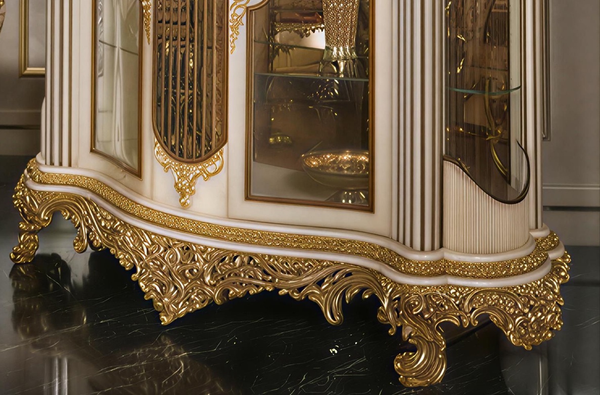 Royal Craft Furniture Ultra-Premium European Royal Heavy Gold Carving Display Crockery Cabinet - Image 3