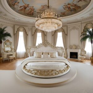 Royal Craft Furniture Wooden Luxury Round Bed Design for Home with Two Side Table
