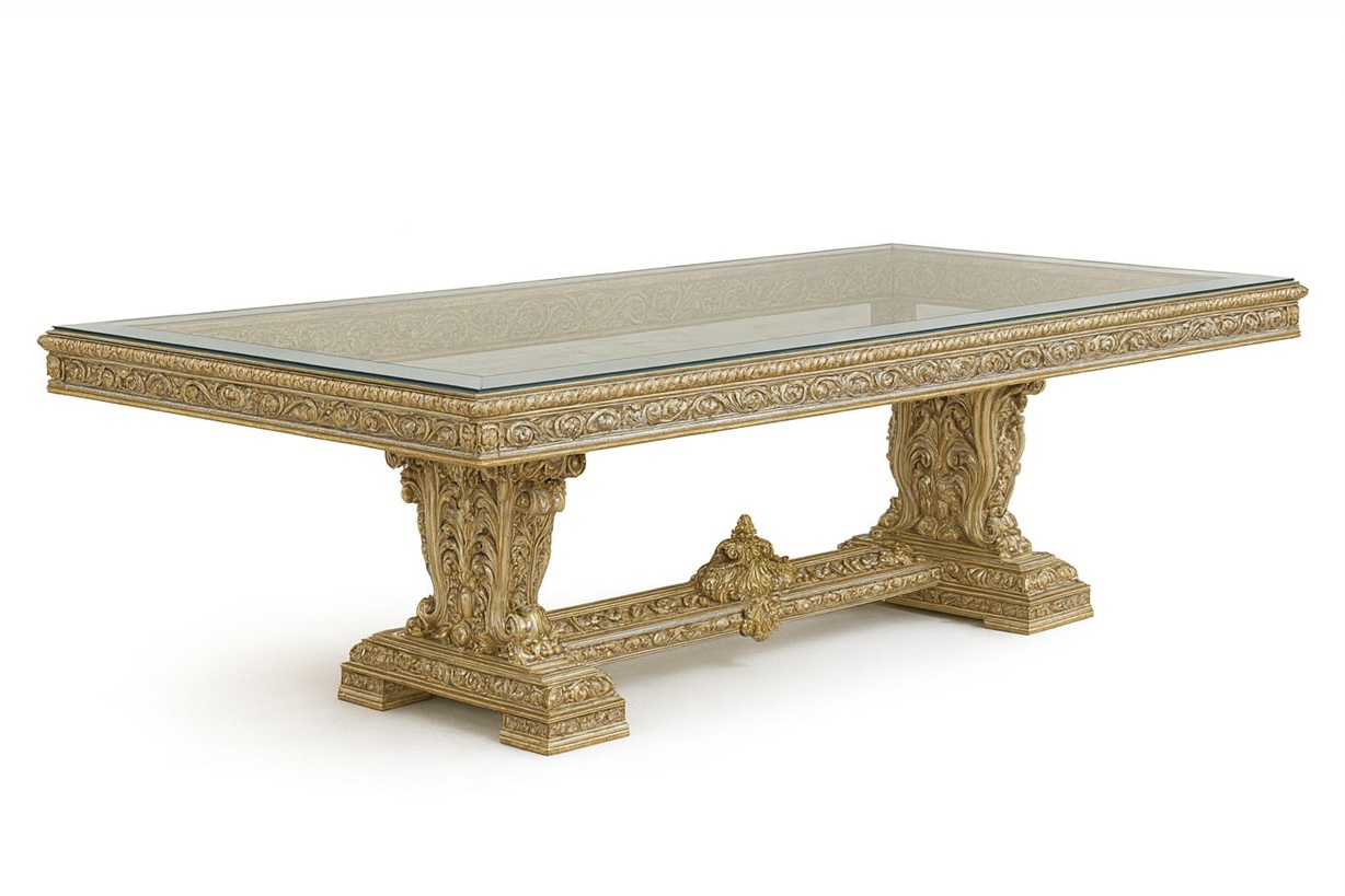 Royal Craft Furniture Grand Royal Gold Leaf Ornate Dining Set with Glass-Top Table & Fully Carved Swivel Barrel Chairs – Ultra-Luxury Classic Collection - Image 2