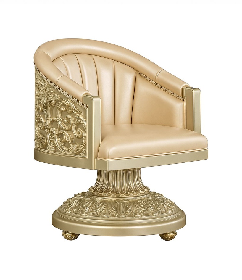 Royal Craft Furniture Grand Royal Gold Leaf Ornate Dining Set with Glass-Top Table & Fully Carved Swivel Barrel Chairs – Ultra-Luxury Classic Collection - Image 3