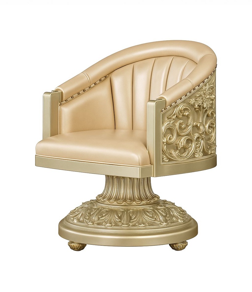 Royal Craft Furniture Grand Royal Gold Leaf Ornate Dining Set with Glass-Top Table & Fully Carved Swivel Barrel Chairs – Ultra-Luxury Classic Collection - Image 4