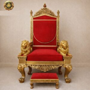 Royal Craft Furniture Maharaja Hand-Carved Royal Singhasan with Premium Wooden Detailing