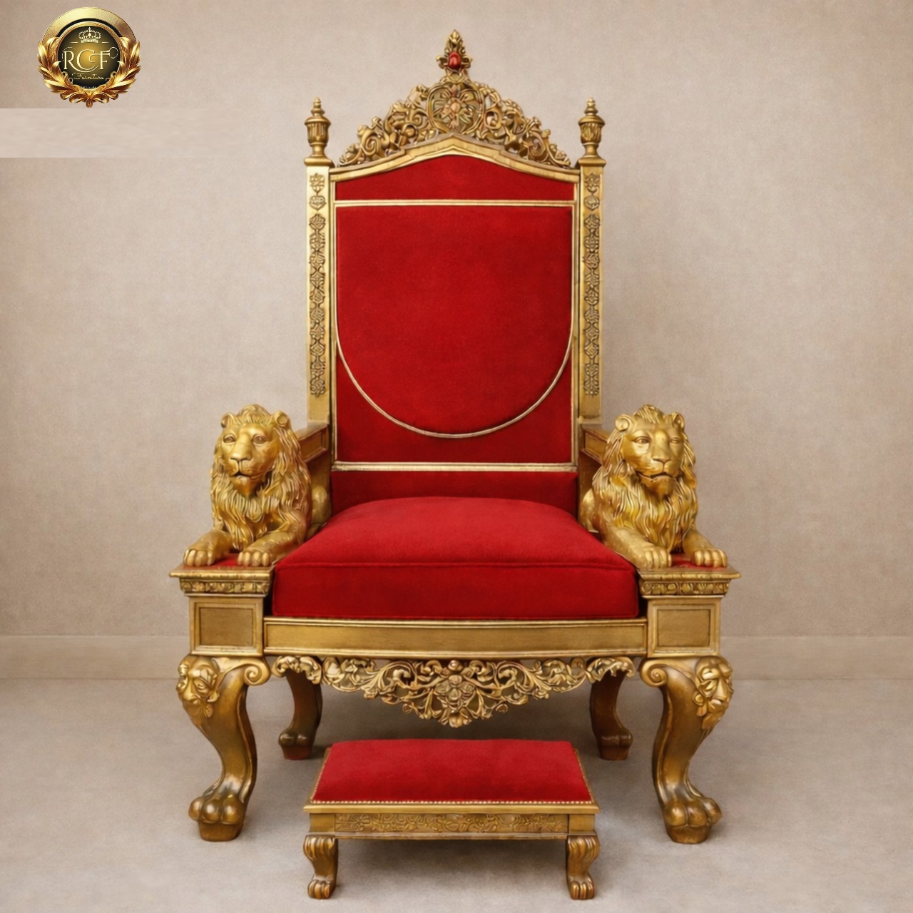 Royal Craft Furniture Maharaja Hand-Carved Royal Singhasan with Premium Wooden Detailing