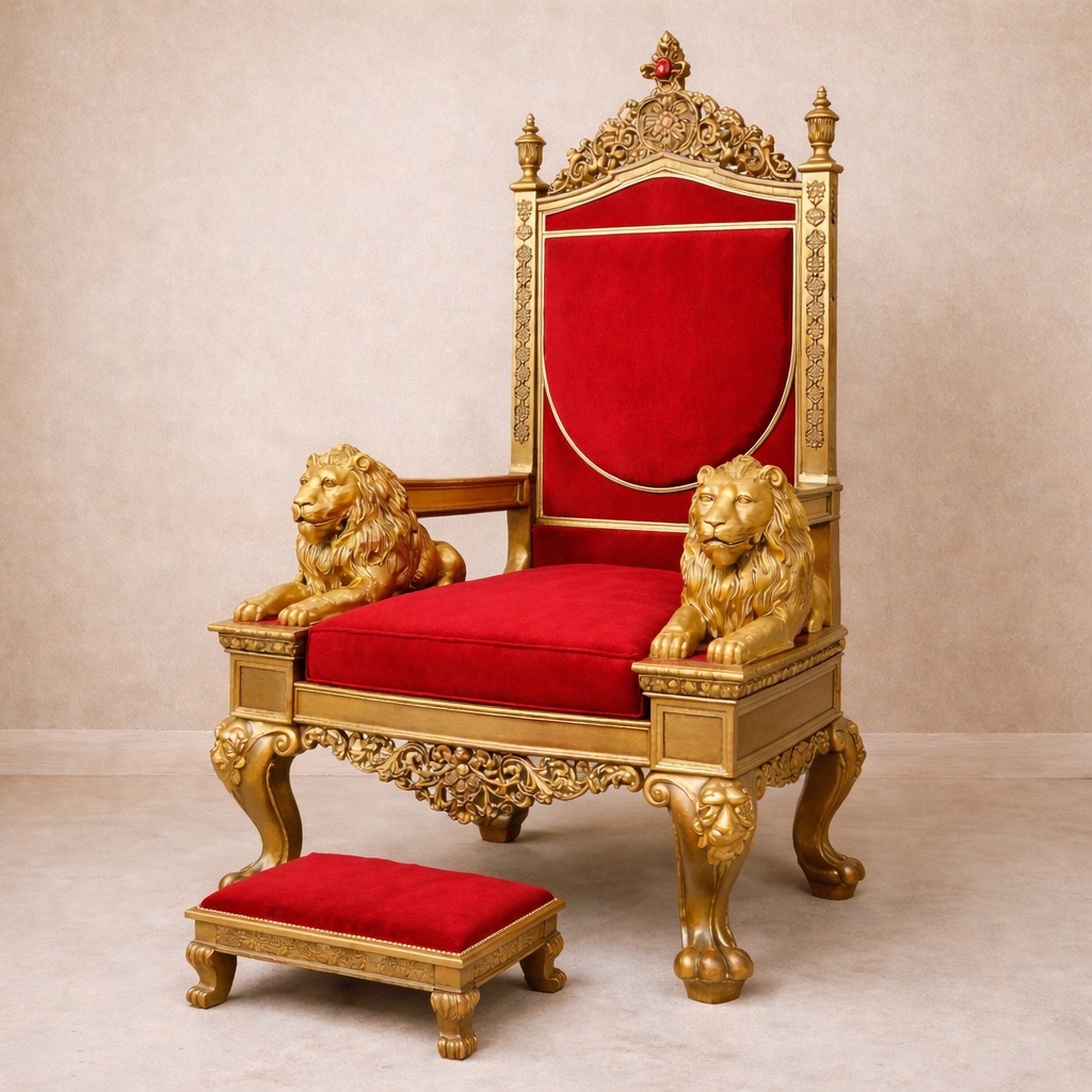 Royal Craft Furniture Maharaja Hand-Carved Royal Singhasan with Premium Wooden Detailing - Image 4