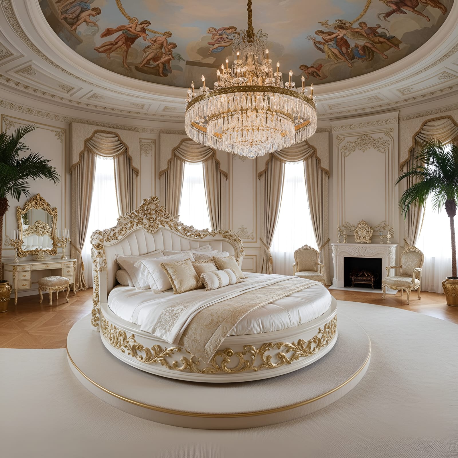 Royal Craft Furniture Wooden Luxury Round Bed Design for Home with Two Side Table - Image 4