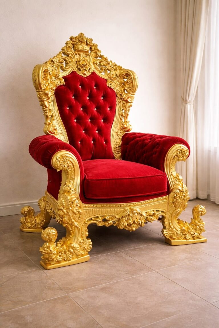 Royal Craft Furniture Luxury Heritage Singhasan with Deep Royal Carving & Antique Finish - Image 2