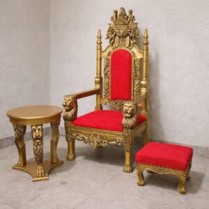 Royal Craft Furniture Lion Handle Carved Wood Throne Chair for Guruji