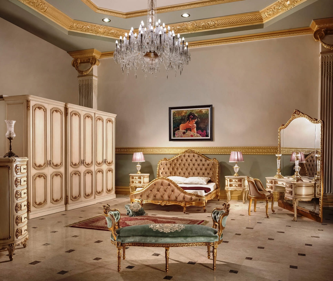 Royal Craft Furniture Olive French Style Carved Royal Bedroom Set - Image 5