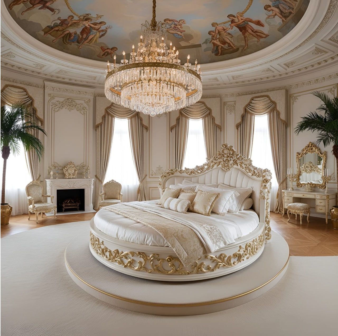 Royal Craft Furniture Wooden Luxury Round Bed Design for Home with Two Side Table - Image 5