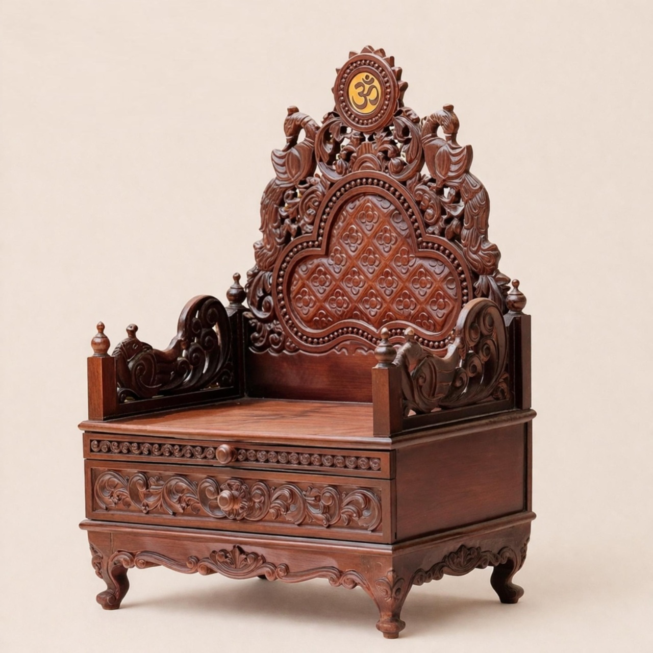 Royal Craft Furniture Durable Teak Wood Puja Chowki with Storage | Handcrafted - Image 5