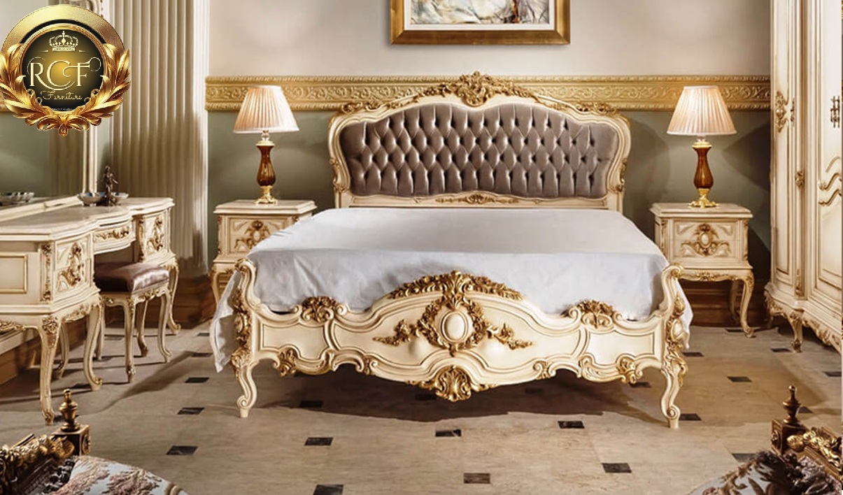 Royal Craft Furniture Beautiful French Style Antique Gold and White Finish Bedroom Set - Image 2