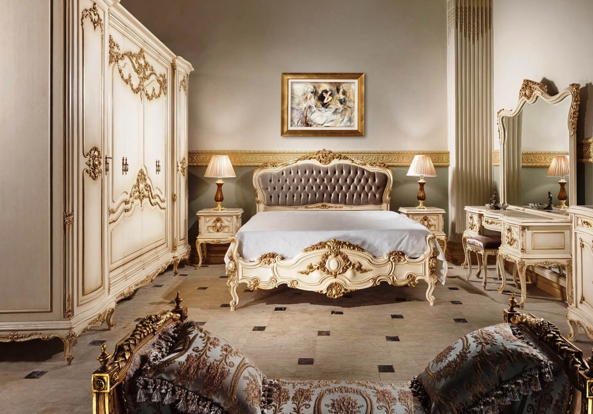 Royal Craft Furniture Beautiful French Style Antique Gold and White Finish Bedroom Set - Image 3