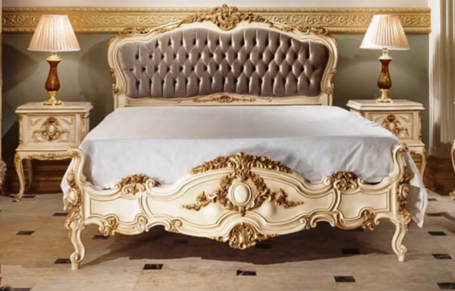 Royal Craft Furniture Beautiful French Style Antique Gold and White Finish Bedroom Set - Image 4