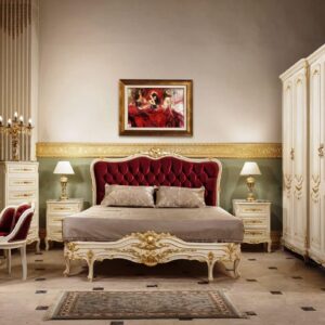 Royal Craft Furniture Ash Red Velvet Tufted French Style Bedroom Furniture