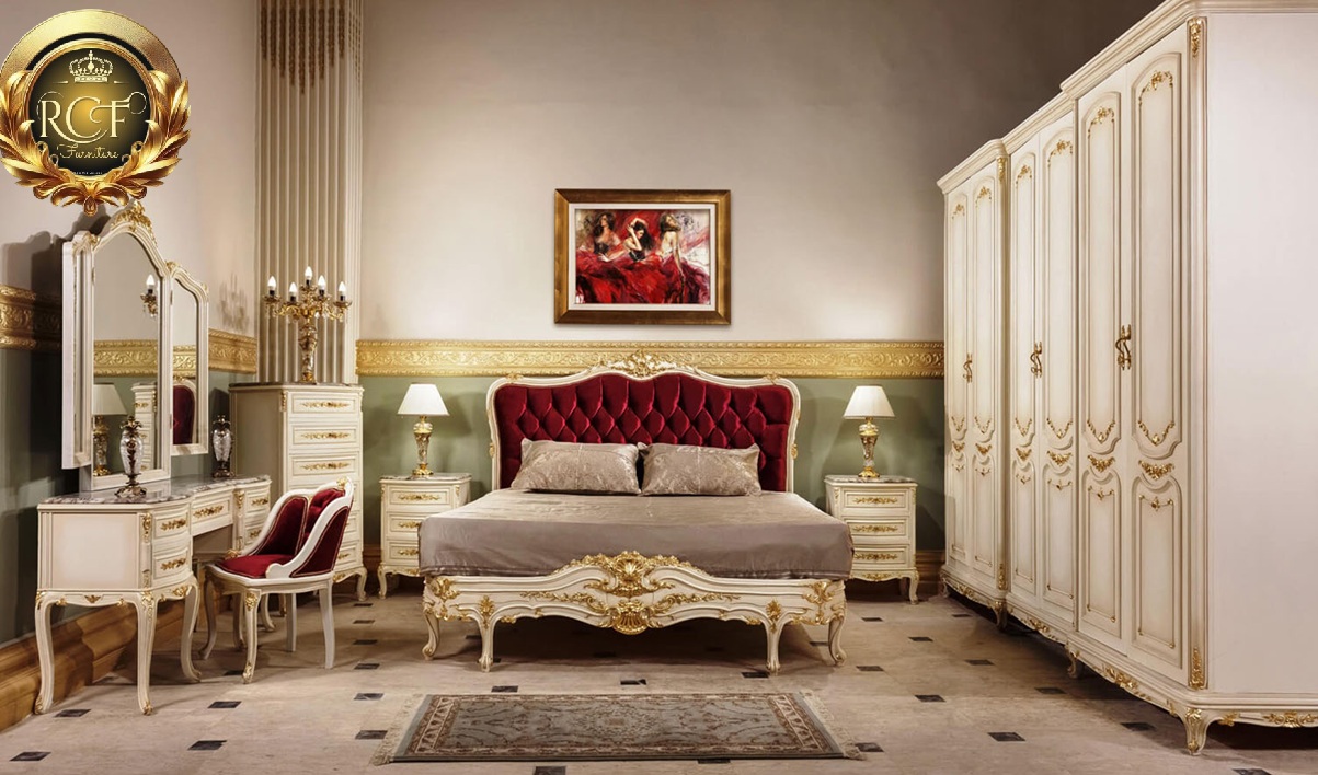 Royal Craft Furniture Ash Red Velvet Tufted French Style Bedroom Furniture
