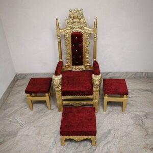 Royal Craft Furniture Wooden Carving Chair Design for Guruji foot step two side table