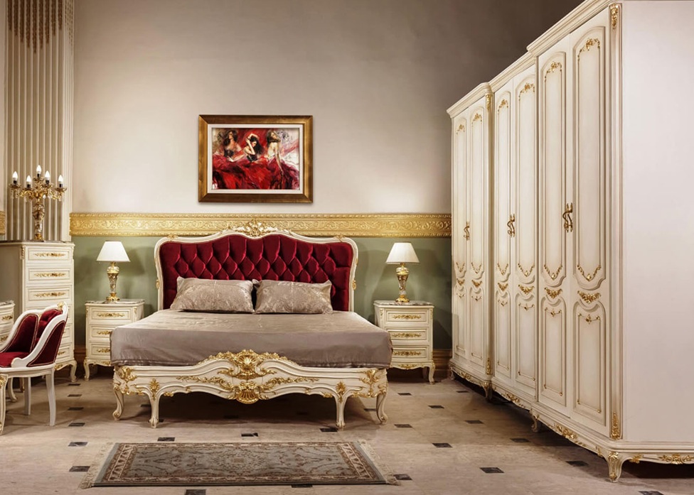 Royal Craft Furniture Ash Red Velvet Tufted French Style Bedroom Furniture - Image 4