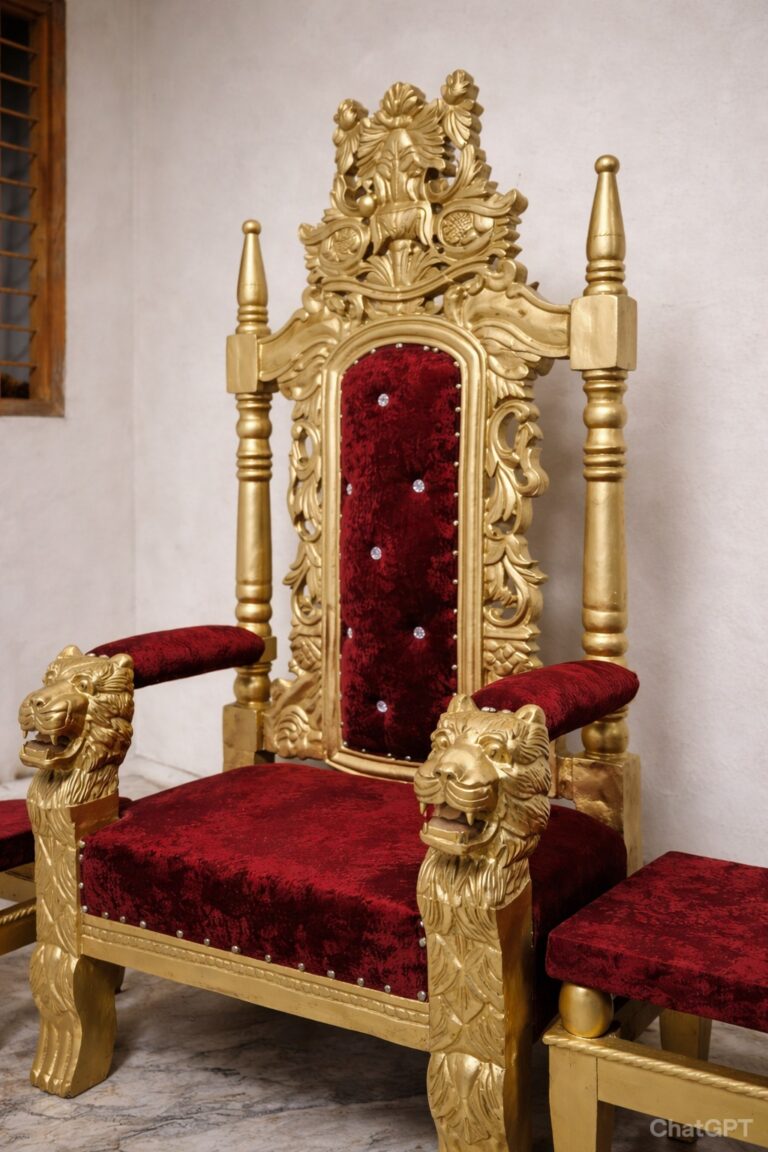 Royal Craft Furniture Wooden Carving Chair Design for Guruji foot step two side table - Image 4