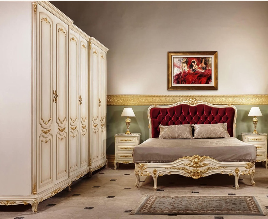 Royal Craft Furniture Ash Red Velvet Tufted French Style Bedroom Furniture - Image 2