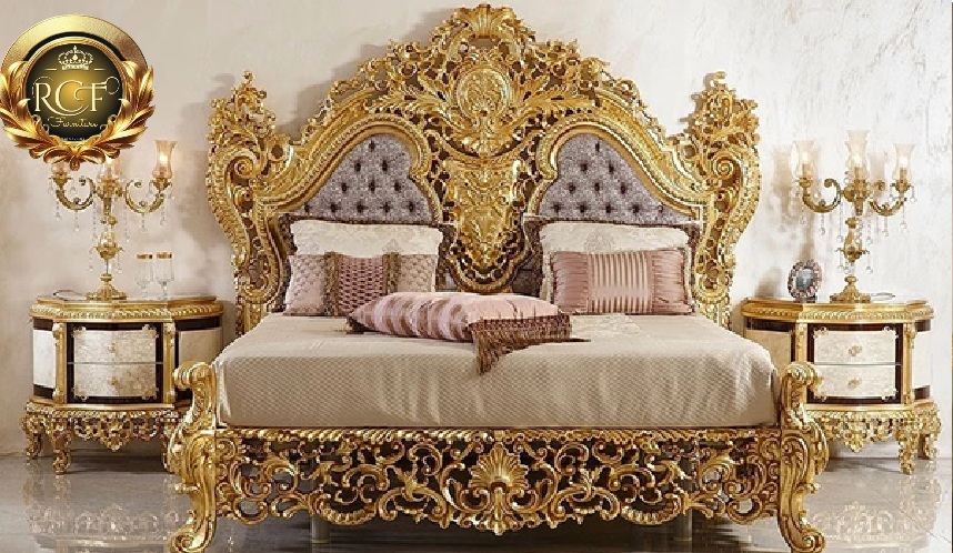 Royal Craft Furniture Royal Neo Classical Style Gold Leaf Gilding Bedroom Set - Image 3