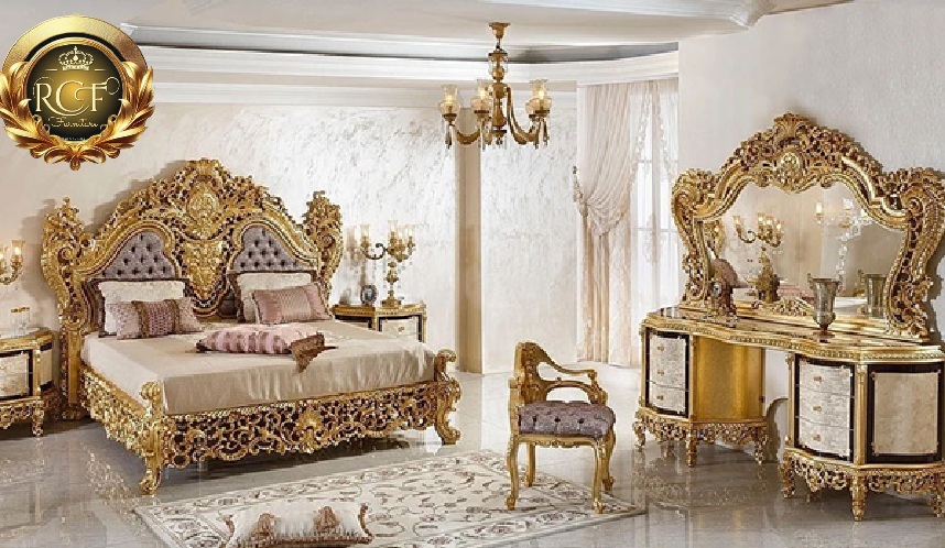 Royal Craft Furniture Royal Neo Classical Style Gold Leaf Gilding Bedroom Set