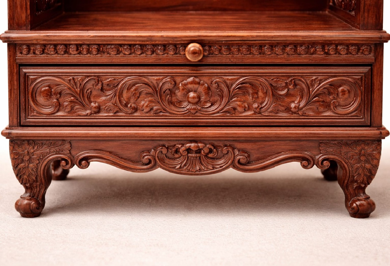 Royal Craft Furniture Durable Teak Wood Puja Chowki with Storage | Handcrafted - Image 4
