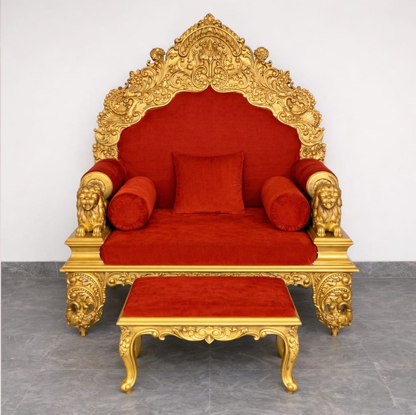 Royal Craft Furniture Wooden Lion Design Guruji Chair - Image 2