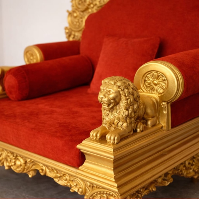 Royal Craft Furniture Wooden Lion Design Guruji Chair - Image 4